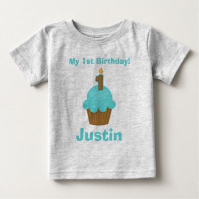 1st Birthday Blue Cupcake with Candle Shirt