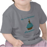 1st Birthday Blue Cupcake with Candle Tshirts