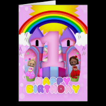 1st Birthday Bouncy Castle Greeting Card For Girls cards
