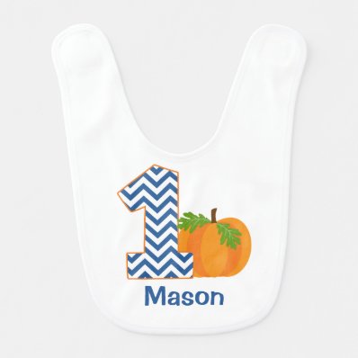 1st Birthday Boy Chevron Fall Pumpkin Personalized Bibs