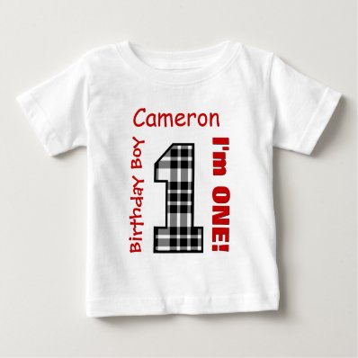 1st Birthday Boy PLAID 1 Year Custom Name V12B T Shirt