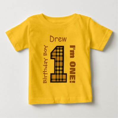 1st Birthday Boy PLAID 1 Year Custom Name V12C Tee Shirts