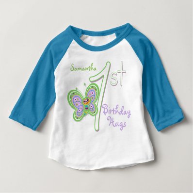 1st Birthday Butterfly Hugs Custom Name Tees