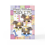 1st Birthday Card For Triplets With Rocking Horses