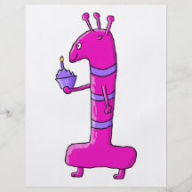 1st Birthday Cartoon. Pink Birthday Monster. Flyer