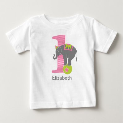 1st Birthday Circus Elephant Pink T Shirt