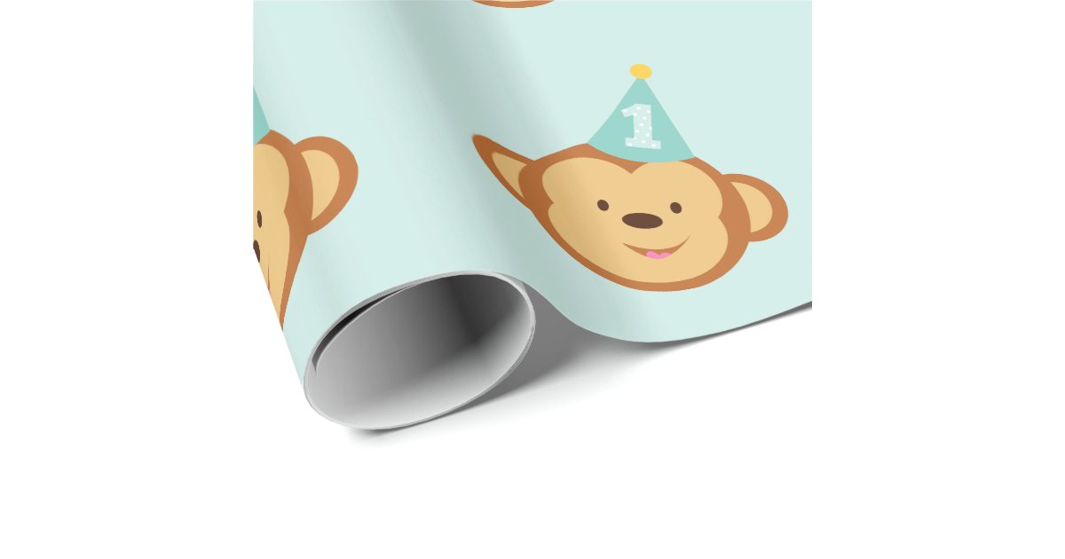 1st Birthday Cute Monkey Wrapping Paper Zazzle