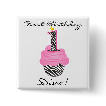 1st Birthday Diva Cupcake Button