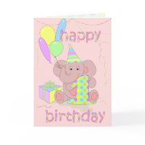 1st Birthday Elephant for Girls cards