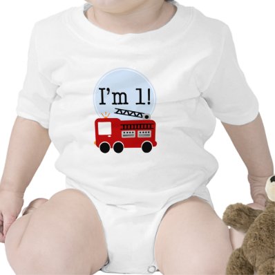 1st Birthday Fire Truck Baby Bodysuit