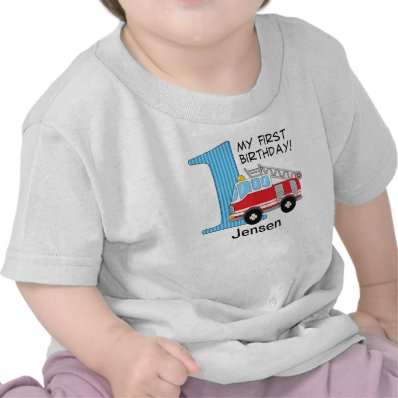 1st Birthday Fire Truck Blue/Red T-shirt