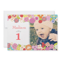 1st Birthday Garden Party Flowers Photo Invitation