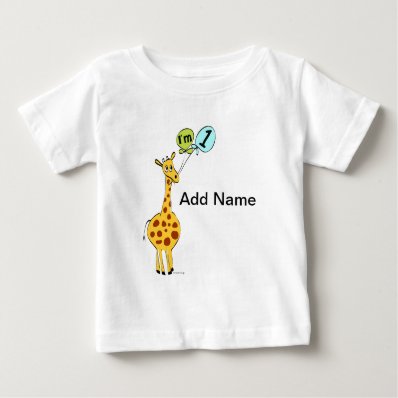1st Birthday Giraffe with Balloons T Shirts