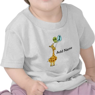 1st Birthday Giraffe with Balloons Tees