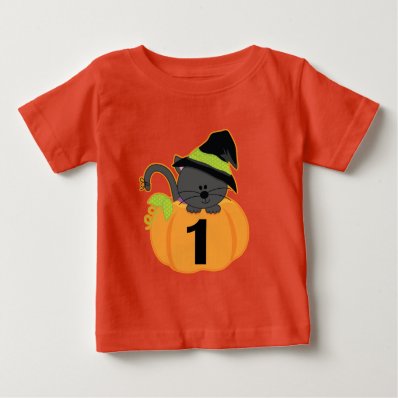 1st Birthday Halloween Pumpkin Cat T-shirt