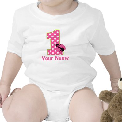 1st Birthday Ladybug Pink Green Personalized Shirt