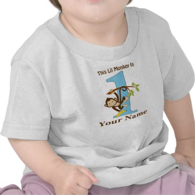 1st Birthday Lil Monkey Blue Personalize It Tee Shirts