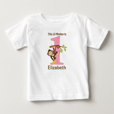 1st Birthday Little Monkey Pink Tee Shirts