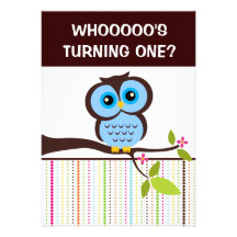 1st Birthday Owl Theme Party Invitations