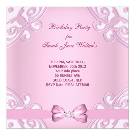 1st Birthday Party Girl Pink White Bow Image Personalized Invite