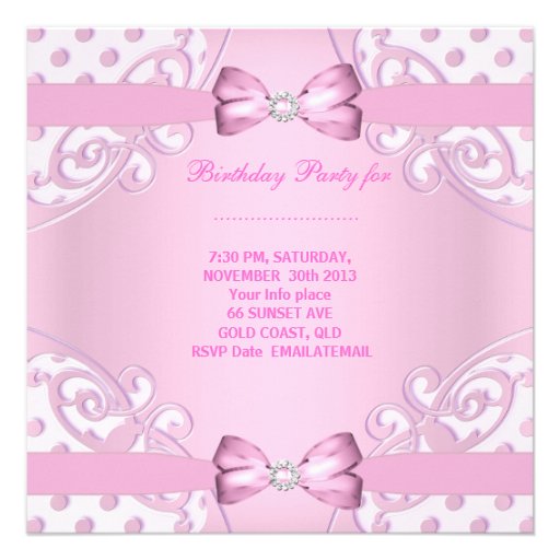 1st Birthday Party Girl Pink White Polka Dot Custom Announcement