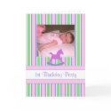 1st Birthday Party Green Pink & Purple Striped cards