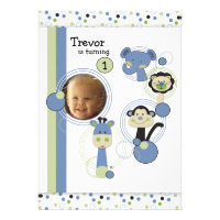 1st Birthday Party Invitation Boy & Safari Animals