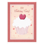 1st Birthday Party Invitation - Heart Cupcake
