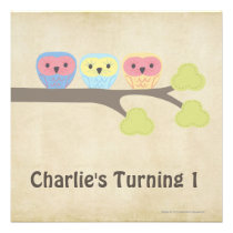 1st Birthday Party Retro Baby Owls Invitation