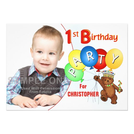 1st Birthday Party Royal Teddy Bear Personalized Invite