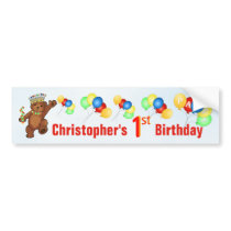 1st Birthday Party Teddy Bear Prince Bumper Stickers