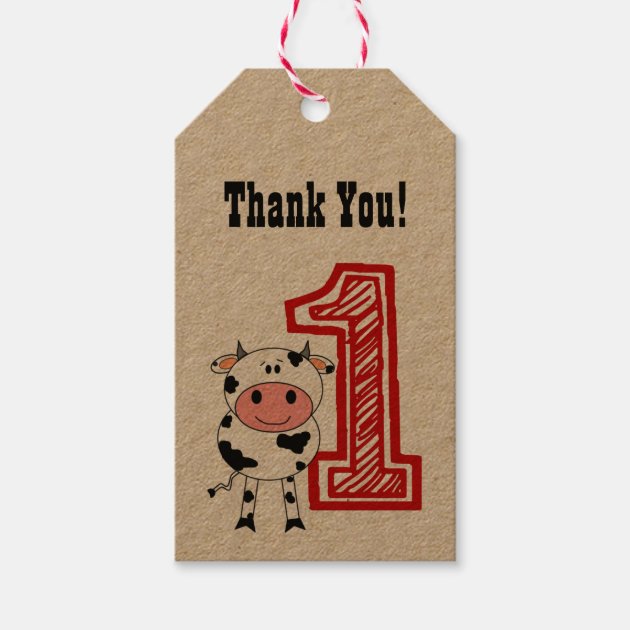 1st Birthday Party Treat Bag Gift Tags - Cow Theme Pack Of Gift Tags