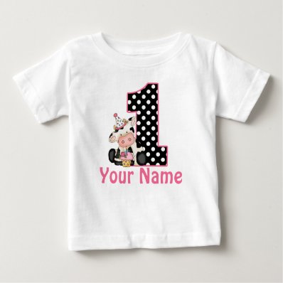 1st Birthday Pink Cow Personalized Shirt