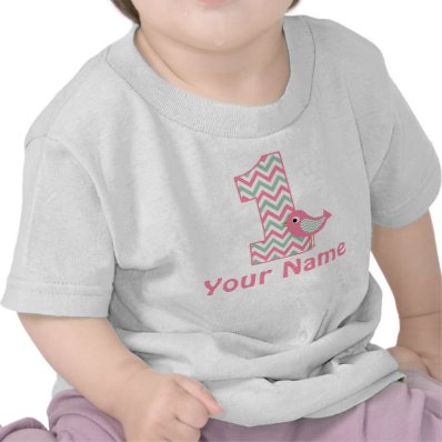 1st Birthday Pink Green Bird Personalized T-shirt
