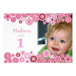 1st Birthday Pink Party Invitation Photo Card