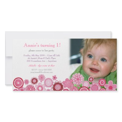 1st Birthday Pink Party Invitation Photo Card by Pip_Gerard
