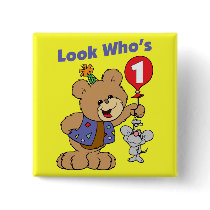 1st Birthday Teddy Bear Pinback Buttons