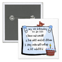 1st Birthday To Do's Blue Pinback Button