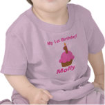 1st Birthday Tshirt Pink Cupcake with Candle