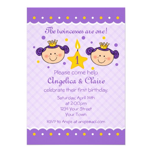 1st Birthday Twincess Party Invitation (front side)