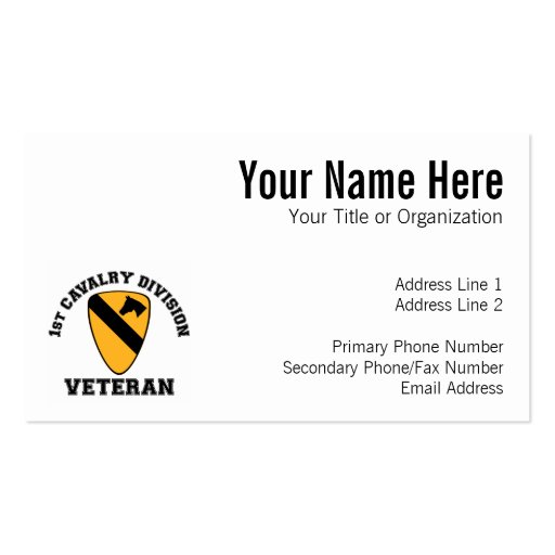 1st Cav Vet - College Style Business Card Template (front side)