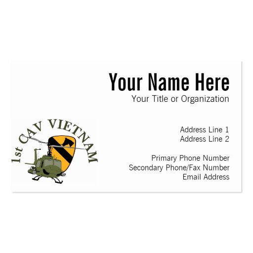 1st Cav Vietnam Business Card Template