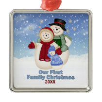 1st Christmas Blue Frosty Snowman Family ornaments