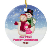 1st Christmas pink Frosty Snowman Family ornaments