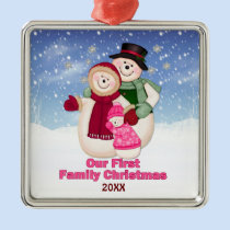 1st Christmas pink Frosty Snowman Family ornaments