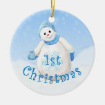 1st Christmas Snowman Round Ornament