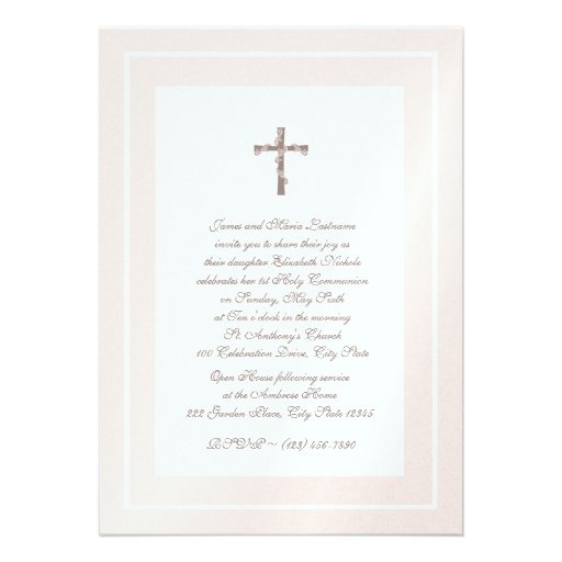 1st Communion Soft Pink and Brown Personalized Announcements