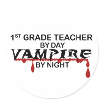1st Grade Vampire by Night Round Sticker