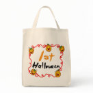 grocerytote - A text and jack o lantern design on Halloween T-shirts, bodysuits, and more featuring several smiling jack o lanterns and kid style  text that reads "1st Halloween"!: Sizes  Available colors: natural