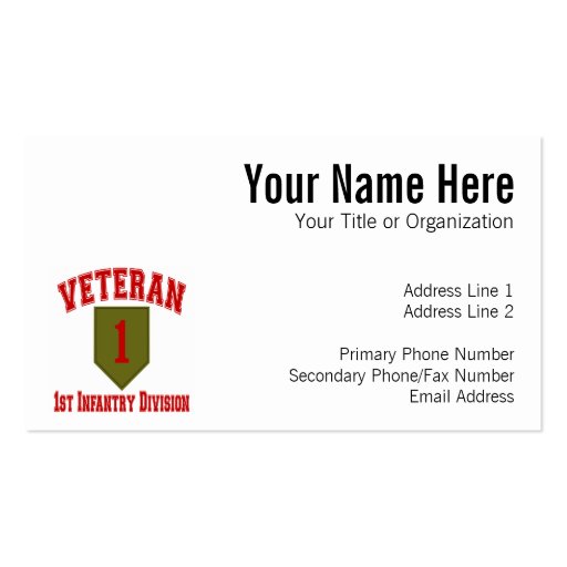 1st ID Vet - College Style Business Cards (front side)